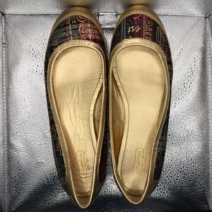 Coach Metallic Gold & Plaid Signature Ballet Flats